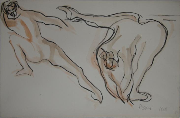 Isa PIZZONI- Peinture originale - Aquarelle - Les danseuses à la barre 2