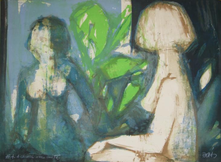 Jordi BONAS - Estampe originale - Lithographie signée - Femme nue au miroir