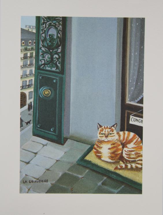 Madeleine DE LA GIRAUDIERE - Estampe - Lithographie - Le chat et la concierge