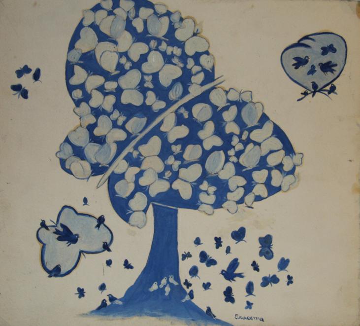 IRACEMA Arditi - Peinture signée - Huile - L'arbre aux papillons