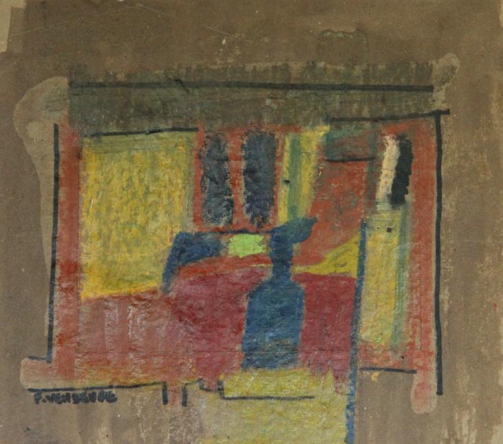 Francis VENDEUGE - Peinture originale - Technique Mixte -  La chambre jaune
