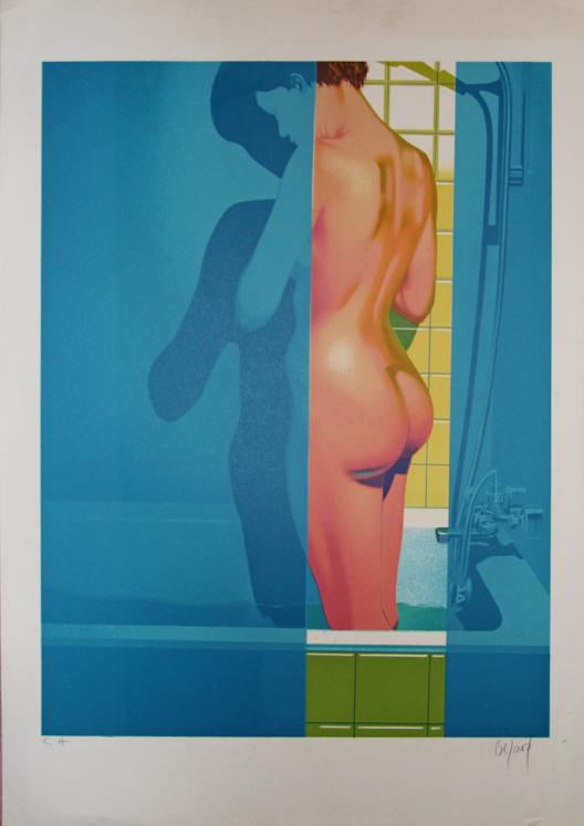Philippe BEZARD - Lithographie originale signée - Jeune femme sous la douche
