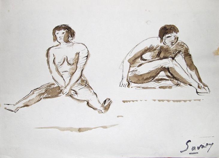 Robert SAVARY - Peinture originale - Lavis - Femme nue 3