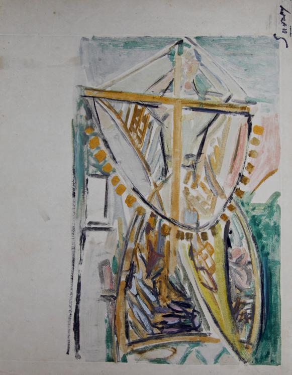 Robert SAVARY - Peinture originale - Gouache -  Le pêcheur