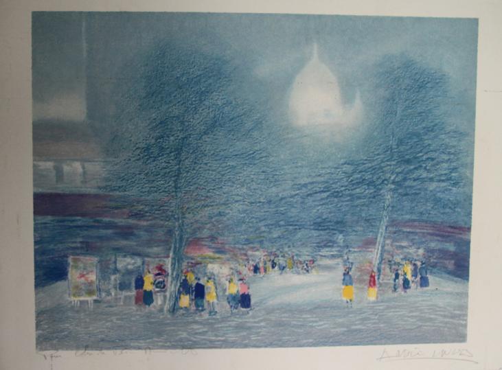 INGRES Andre- Lithographie originale signée- Montmartre sous la neige