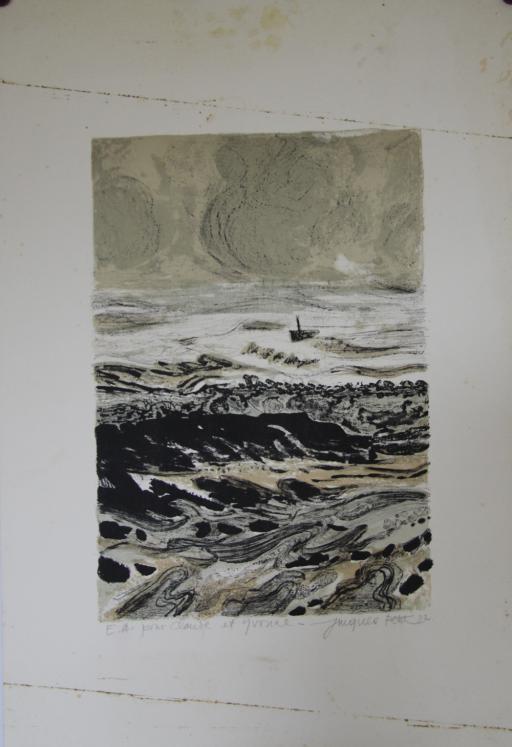 Jacques PETIT - Estampe originale - Lithographie - Barque en mer
