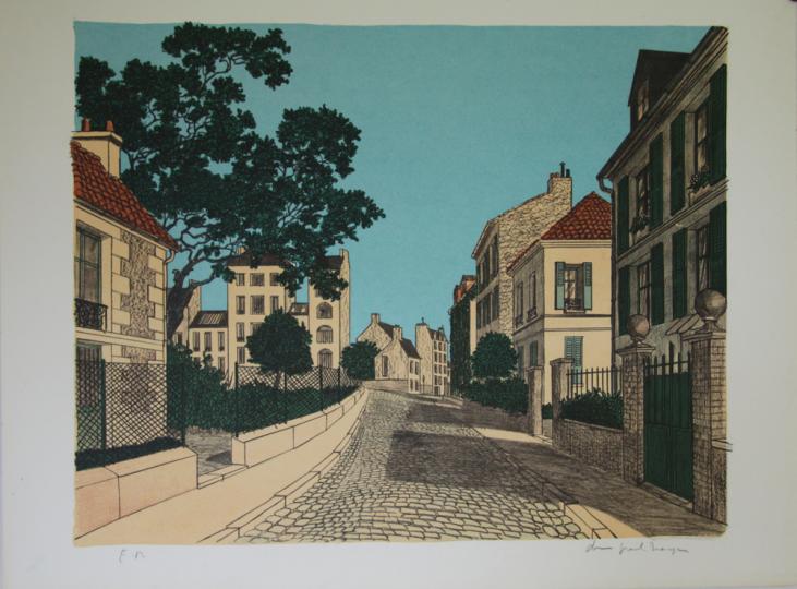 Denis Paul NOYER - Estampe originale - Lithographie - La rue pavée