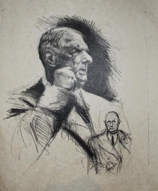 Jacques PECNARD - Estampe originale - Lithographie - Charles De Gaulle portrait