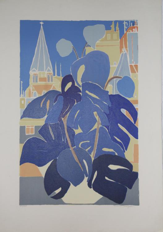 HALPERN Renée - Estampe originale - Lithographie - Intérieur bleu