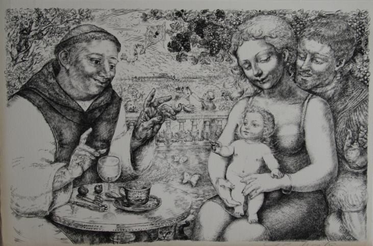 Lucien Philippe MORETTI - Estampe originale - Lithographie - Le braconnier de Dieu, planche 16