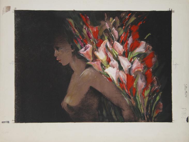 Michele SALMON - Estampe  originale - Lithographie - Femme noire au bouquet éclatant