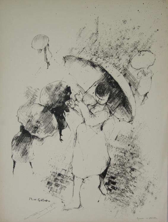 DE GALLARD Michel - Estampe originale - Lithographie - La pluie