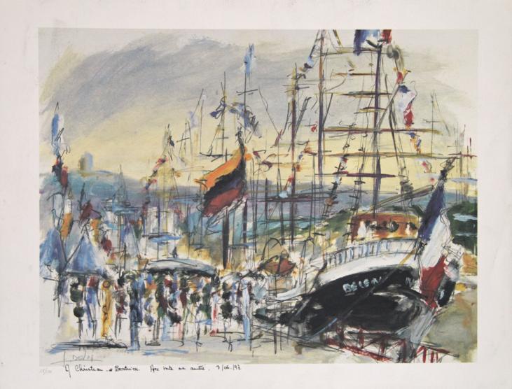 Le Belem à l'armada : Lithographie originale signée de DE VOS Jacques