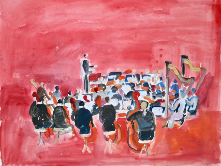 Robert SAVARY - Peinture originale - Gouache - L'orchestre rouge