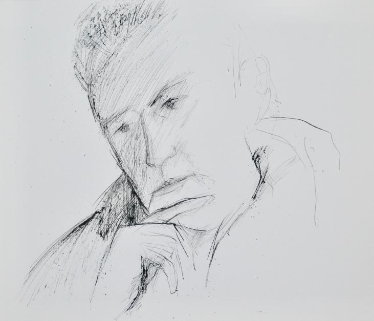 Guy Bardone - Dessin original - Encre - Portrait de René Genis