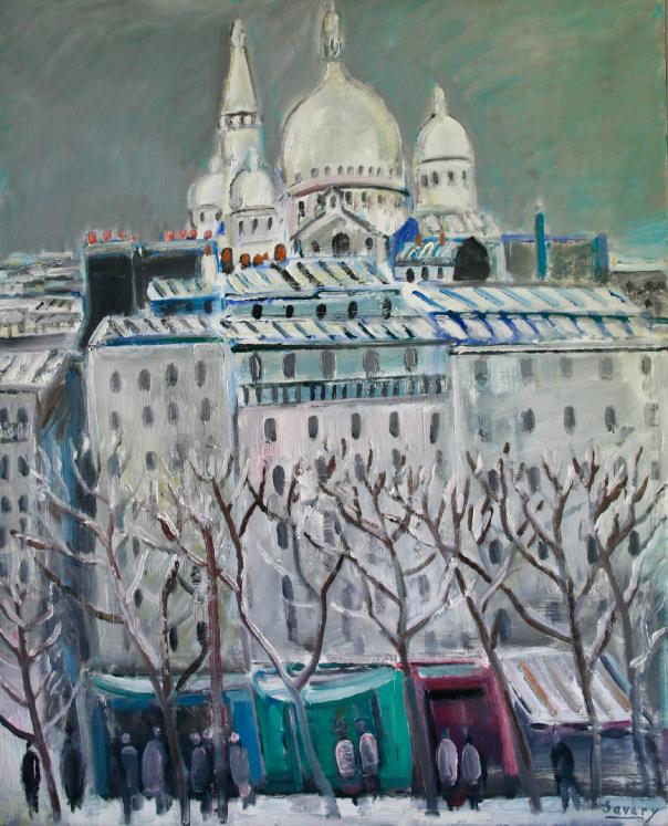 Robert SAVARY - Peinture originale - Huile sur toile - Le sacré coeur sous la neige