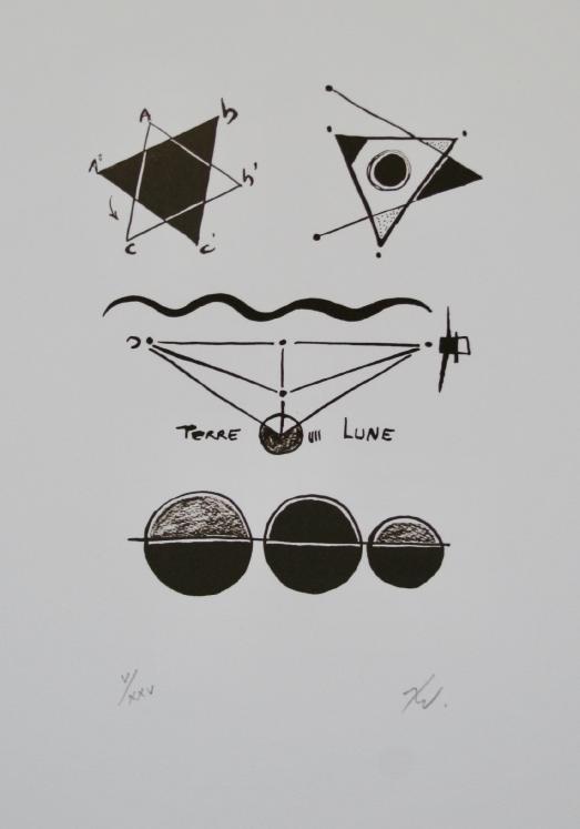Richard TEXIER - Estampe originale - Lithographie - Terre Lune
