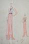 Atelier VIONNET - Dessin original - Crayon - Robe colorée rose et bleu 281