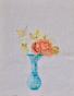 Janine JANET - Peinture originale - Aquarelle - Bouquet au vase bleu 2