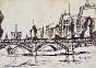 Michel DE ALVIS - Peinture Originale - Lavis - Pont Saint-Michel