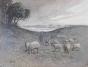 Etienne GAUDET - Peinture originale - Aquarelle - Troupeau de Moutons