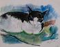 Edouard RIGHETTI - Peinture originale - Aquarelle - Le petit chat
