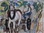 Edouard RIGHETTI - Peinture originale - Aquarelle - Charette et cheval