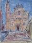 Edouard RIGHETTI - Peinture originale - Gouache -  Basilique Saint Michel à Menton