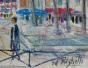 Edouard RIGHETTI - Peinture originale - Aquarelle gouachée -  Place du marché à Malakoff, Paris