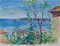 Edouard RIGHETTI - Peinture originale - Aquarelle Gouachée - Vue sur le cap Martin à Menton