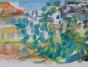 Edouard RIGHETTI - Peinture originale - Aquarelle Gouachée - Vue sur le cap Martin à Menton