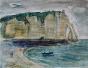 Edouard RIGHETTI - Peinture originale - Gouache - Etretat marée basse