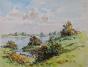 Etienne GAUDET - Peinture originale - Aquarelle - Pêcheur au bord de la Loire