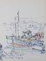 Etienne GAUDET - Dessin original - Encre et Pastel - Bateaux de pêche à St Croix-de-Vie