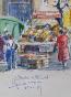 Etienne GAUDET - Peinture originale - Aquarelle  - Marché à Amélie-les-Bains 5