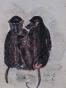 Edouard RIGHETTI - Peinture originale - Aquarelle - La famille macaques