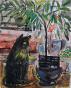 Edouard RIGHETTI - Peinture originale - Aquarelle - Le chat dans l'atelier