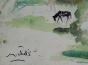Janie Michels - Peinture originale - Gouache - Le pré aux chevaux