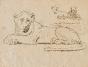 Auguste ROUBILLE - Dessin original - Crayon - Statues de Lion
