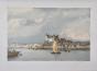 Francois D'IZARNY - Estampe originale - Lithographie - Château vu de la mer