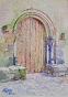 Etienne GAUDET - Peinture originale - Aquarelle - Porte de l'église St Bohaire, Val de Loire