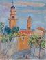 Edouard RIGHETTI - Peinture originale - Gouache - Les 2 clochers Menton