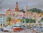 Edouard RIGHETTI - Peinture originale - Gouache - Les clochers à Menton