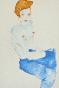 Egon SCHIELE - Estampe - Lithographie - Seated Girl with Bare Torso and Light Blue Skirt