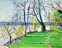 Robert SAVARY- Peinture originale - Gouache - La Seine près de Rouen au printemps