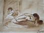 Robert SAVARY - Peinture originale - Lavis - Femme nue devant son miroir