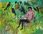 Robert SAVARY - Peinture Originale - Gouache - Femme nue dans le jardin aux perroquets