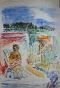 Robert SAVARY - Peinture originale - Gouache - Au bord de l'eau