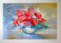 Claude MARS- Lithographie originale signée- Bouquet rouge multicolore