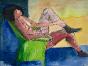 Guy Bardone - Peinture originale - Aquarelle - Nu au fauteuil vert